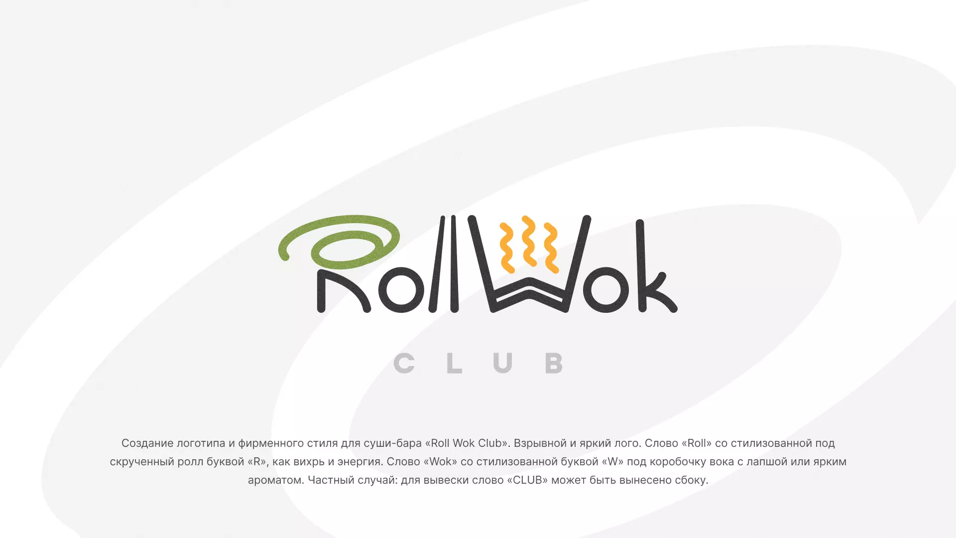 Разработка логотипа и фирменного стиля суши-бара «Roll Wok Club» в Плёсе